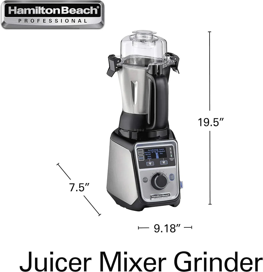 Hamilton Beach Professional 4-in-1 Juicer Mixer Grinder, Commercial-Grade 1400 Watt Motor, 120V, 3 Leakproof Jars, For Wet and Dry Spices, Chutneys and Curries, Engineered in India & USA (58770)