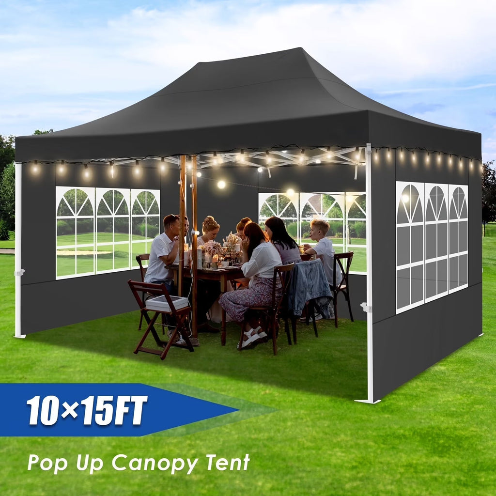 Hoteel 10x15 Heavy Duty Canopy Tent with 4 Sidewalls,Pop up Canopy for Parties Wedding,Commercial Easy up Gazebo with Roller Bag,UV 50+ &,Black