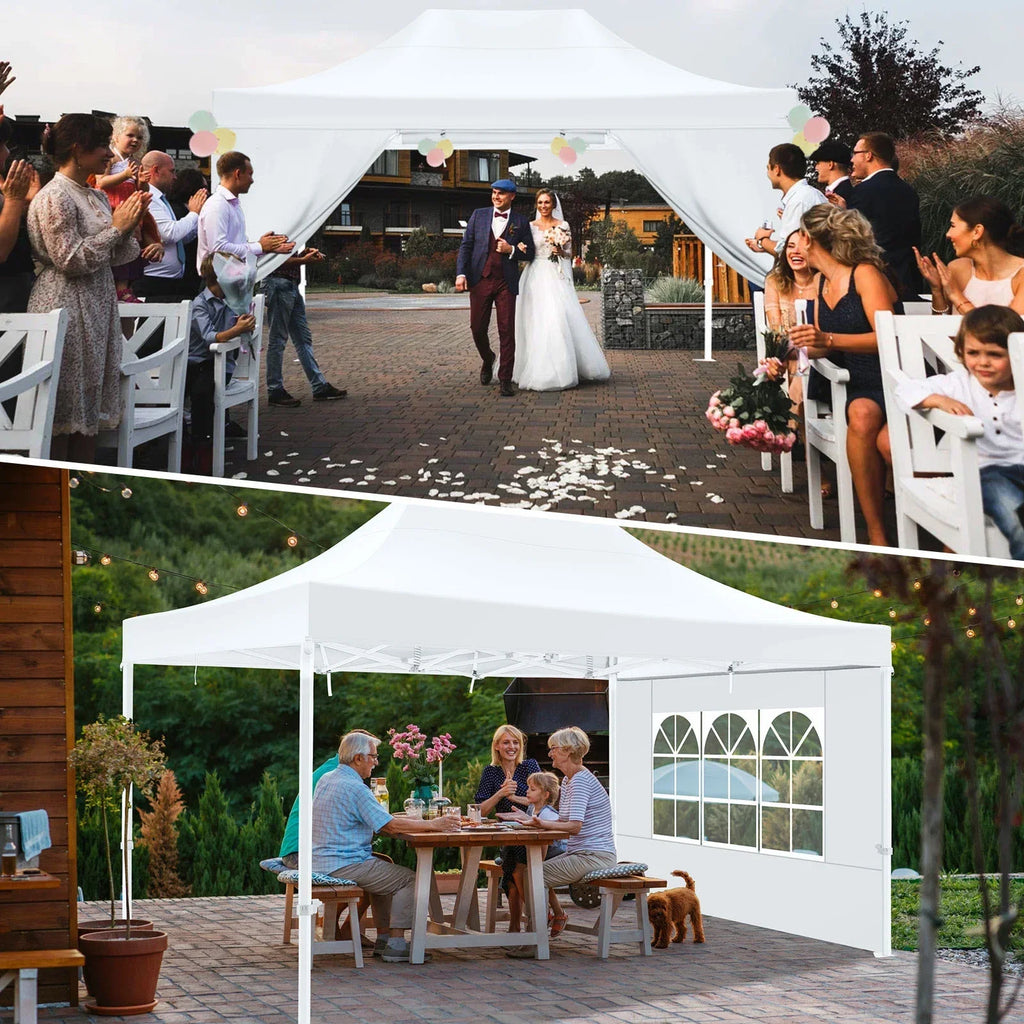 HOTEEL 10x15 Heavy Duty Canopy Tent - Commercial Pop Up with UV50+, Thick Hexagonal Frame, 4 Sidewalls, Anti-Pooling Design & Roller Bag (Black)