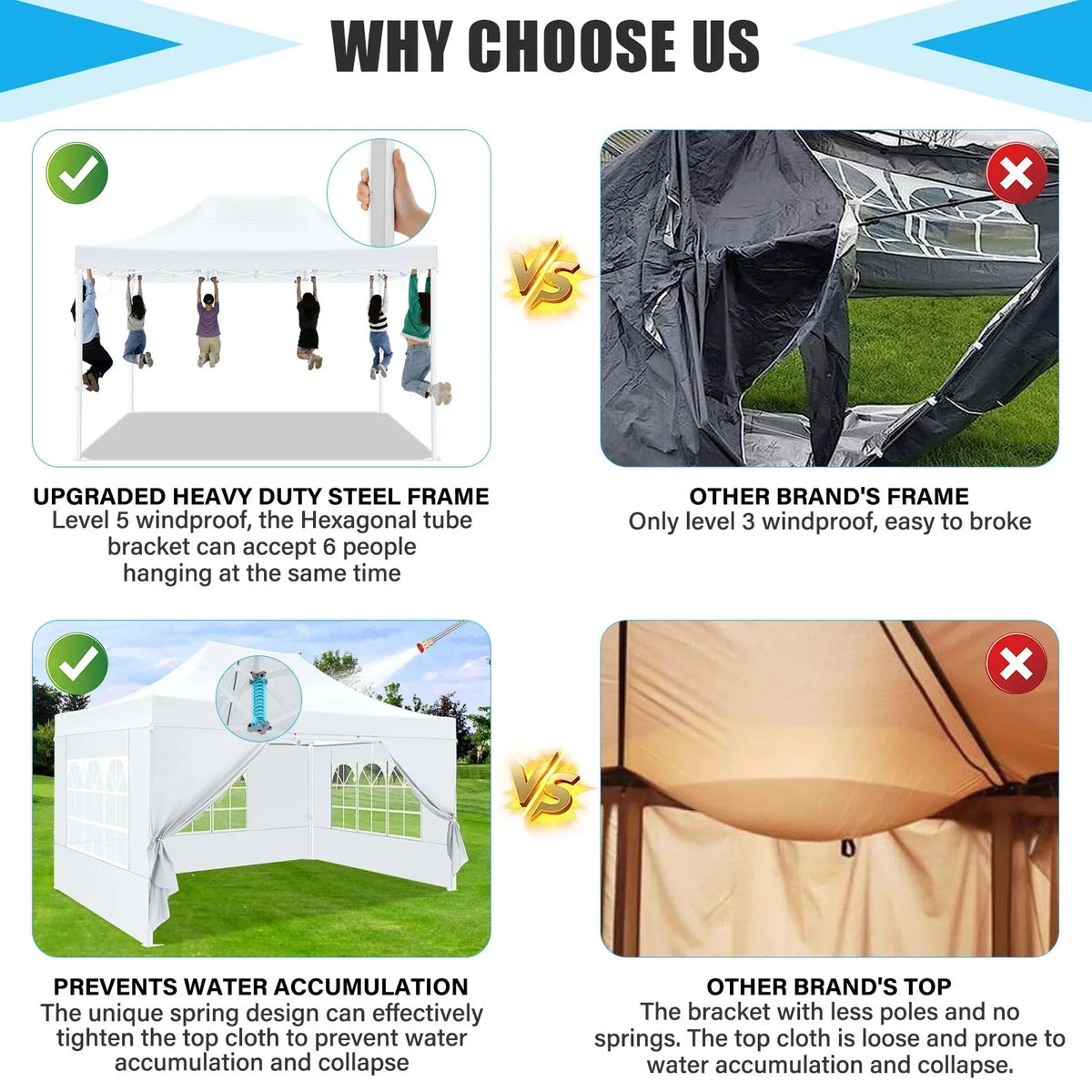 HOTEEL 10x15 Heavy Duty Canopy Tent - Commercial Pop Up with UV50+, Thick Hexagonal Frame, 4 Sidewalls, Anti-Pooling Design & Roller Bag (Black)