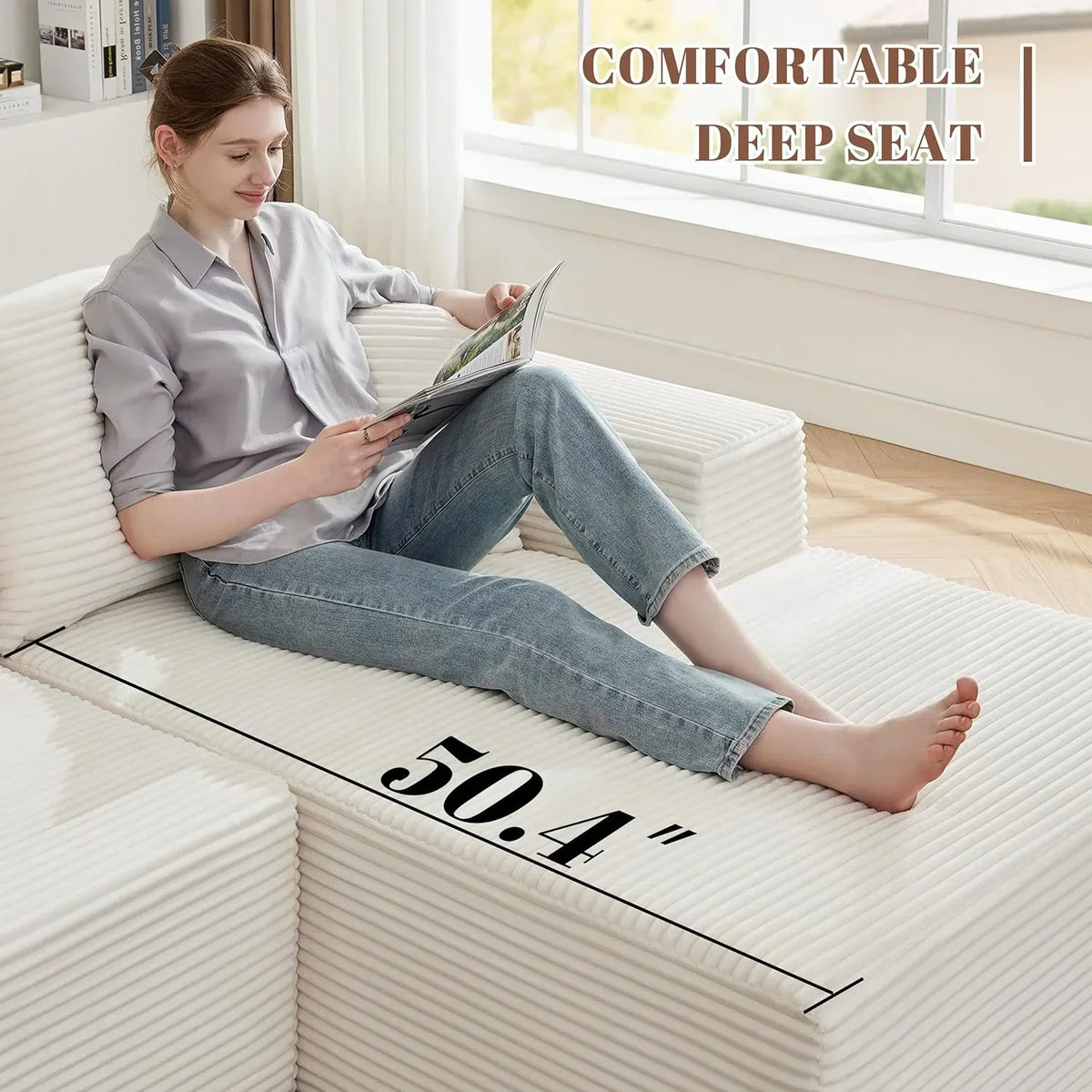 110 Cloud Sectional Couch, Boneless Sofa for Living Room Modular Sectional Sofa with Deep Seat