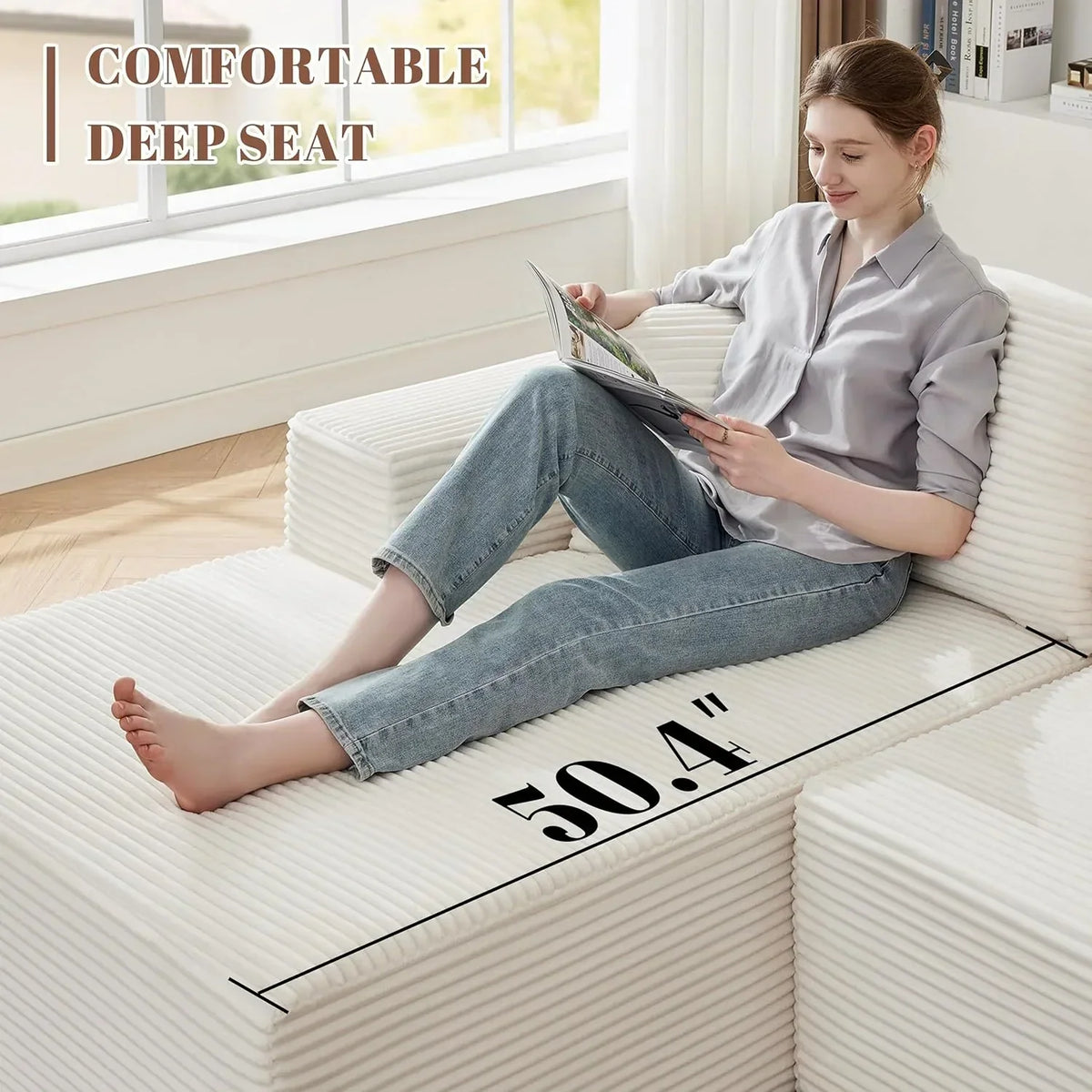 110 Cloud Sectional Couch, Boneless Sofa for Living Room Modular Sectional Sofa with Deep Seat