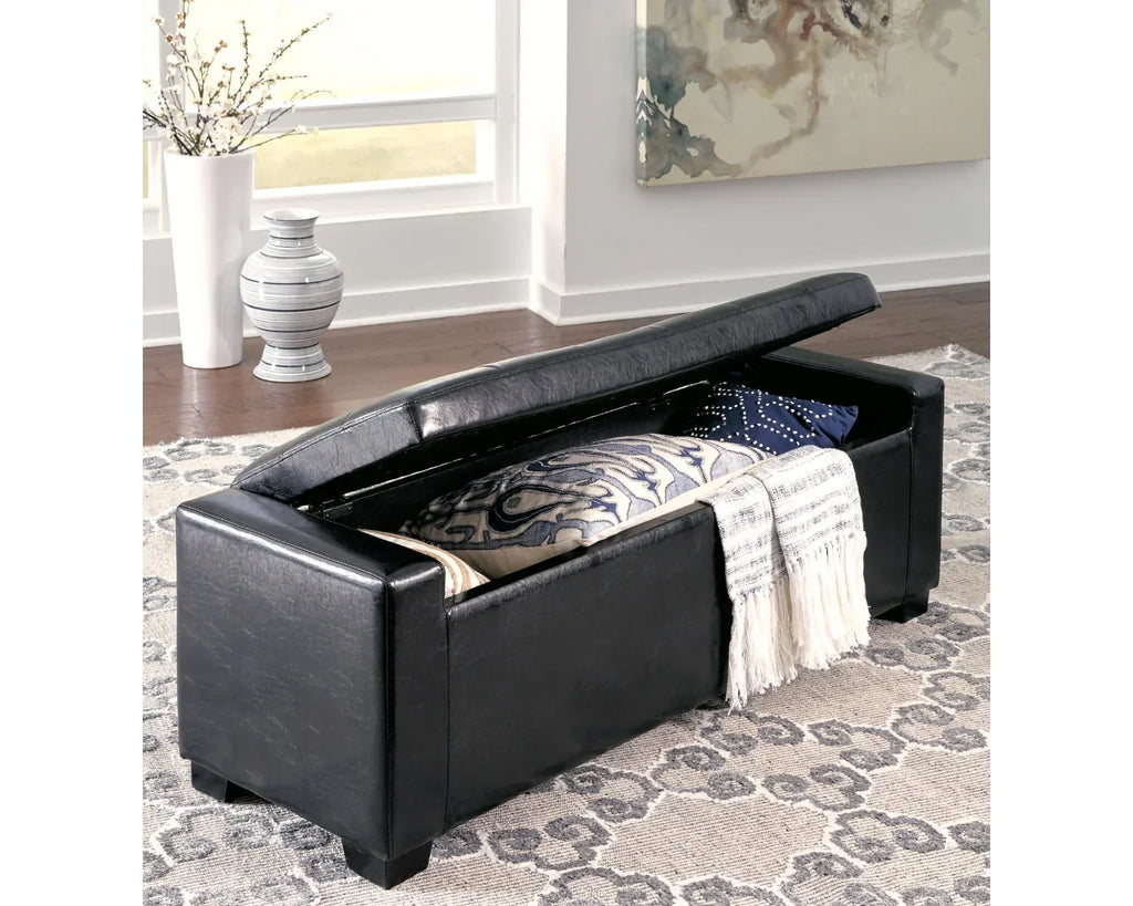 Signature Design by Ashley Contemporary Benches Upholstered Storage Bench  Black