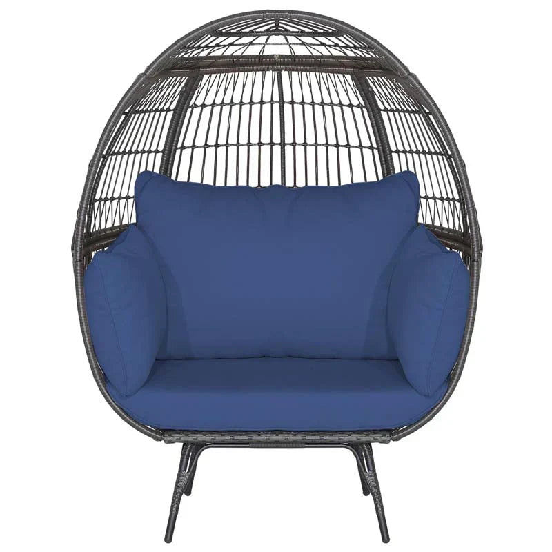 Oversized Wicker Egg Chair with 4 Cushions, Steel Frame Basket Chair Indoor Outdoor Patio Lounge Chair