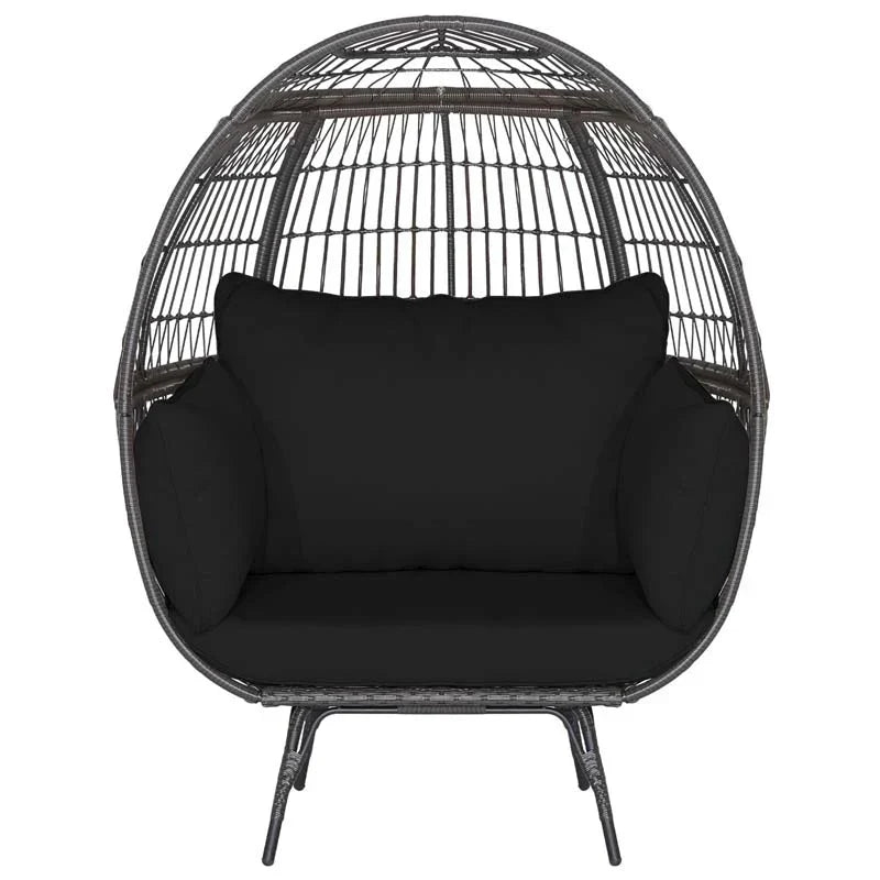 Oversized Wicker Egg Chair with 4 Cushions, Steel Frame Basket Chair Indoor Outdoor Patio Lounge Chair