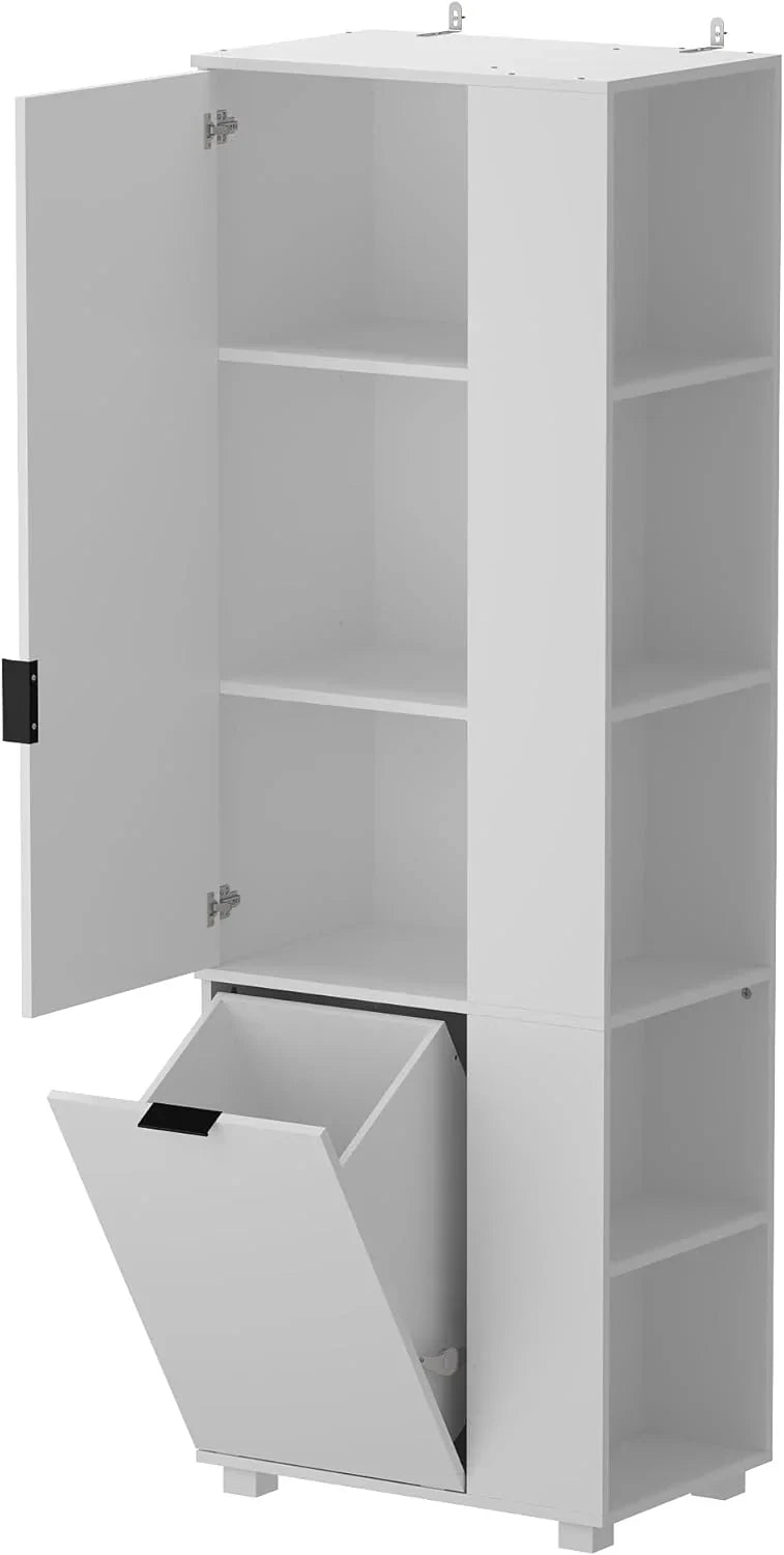 Storage cabinet with laundry basket, display cabinet