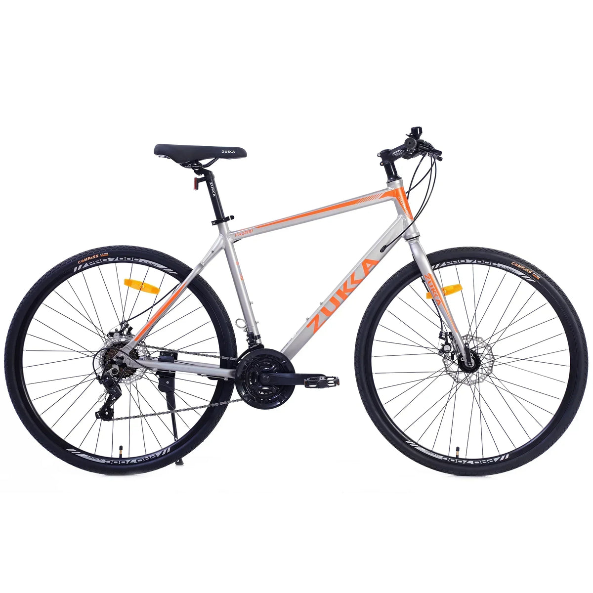 Men's Hybrid Road Bike 28 inch 700C Wheels, 21-Speed, 21-inch Aluminum Frame - Silver and Orange