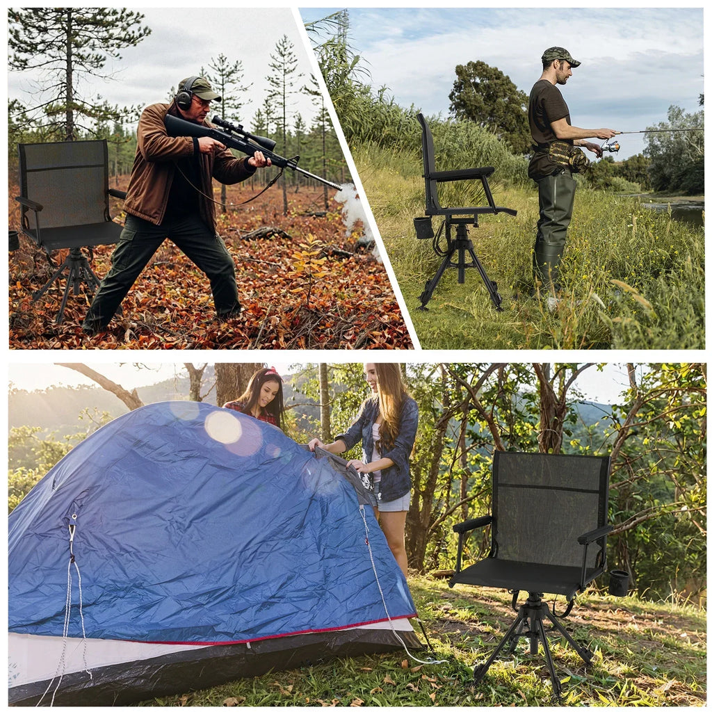 Danrelax 360 Silent Camo Hunting Blind Chair, Armrests, Side Pouch, Telescopic Legs