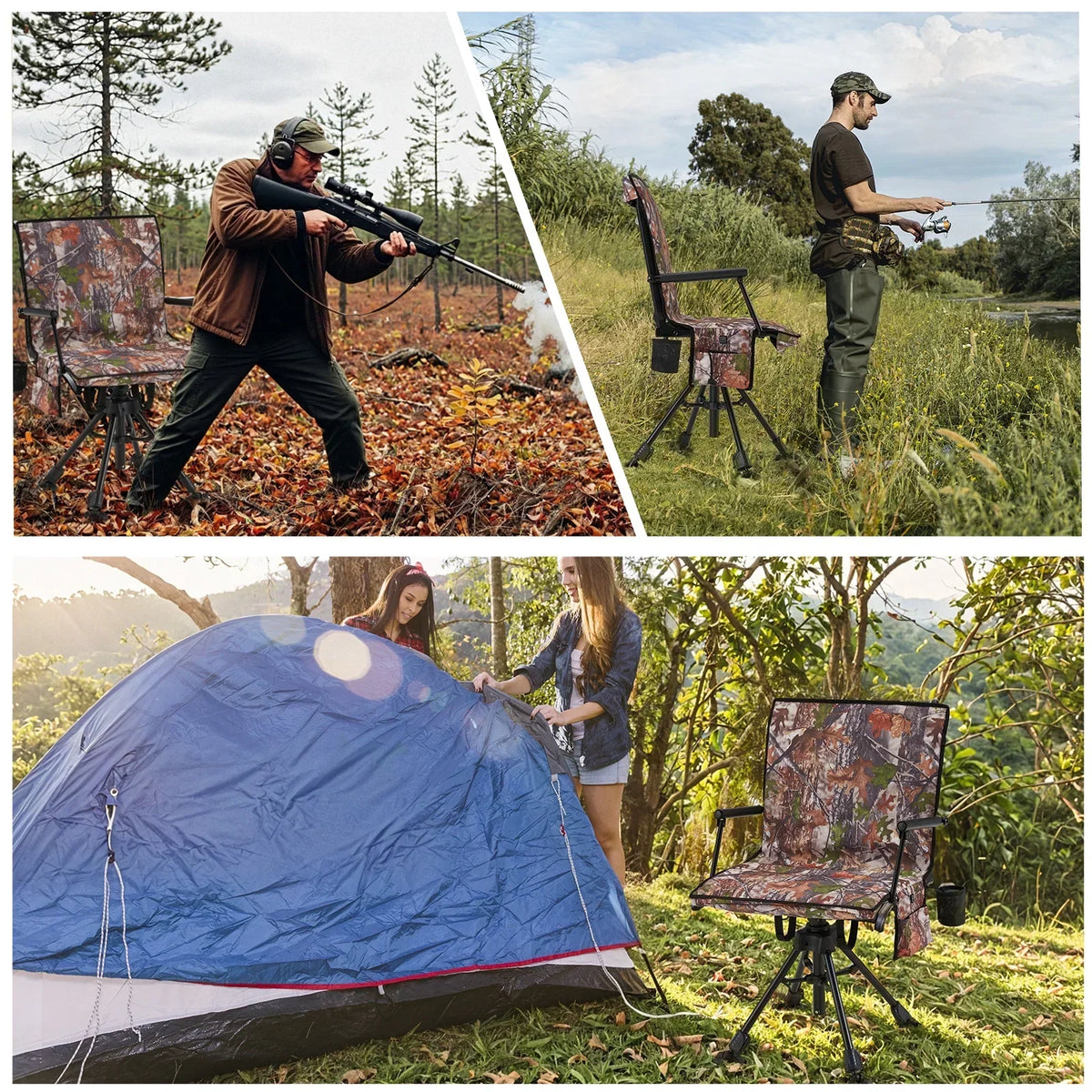 Danrelax 360 Silent Camo Hunting Blind Chair, Armrests, Side Pouch, Telescopic Legs