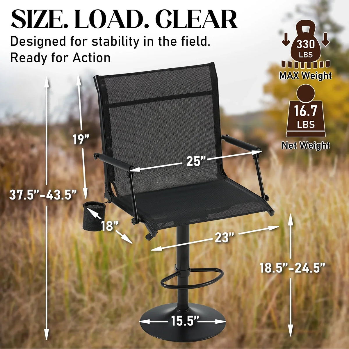 Danrelax 360 Silent Camo Hunting Blind Chair, Armrests, Side Pouch, Telescopic Legs
