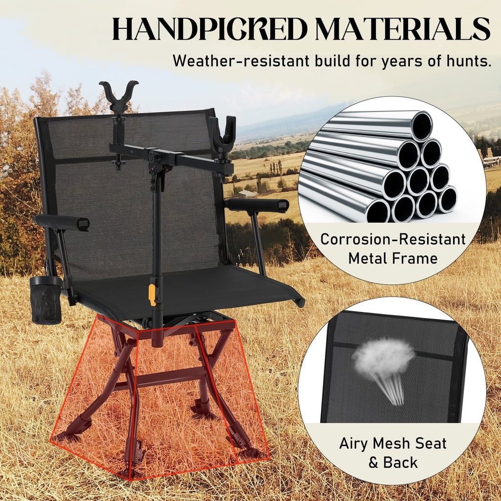 Danrelax 360 Silent Camo Hunting Blind Chair, Armrests, Side Pouch, Telescopic Legs