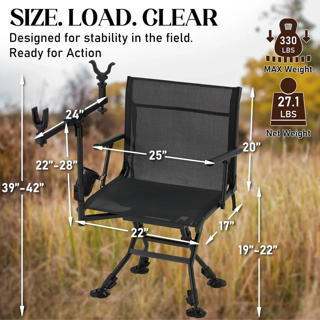 Danrelax 360 Silent Camo Hunting Blind Chair, Armrests, Side Pouch, Telescopic Legs