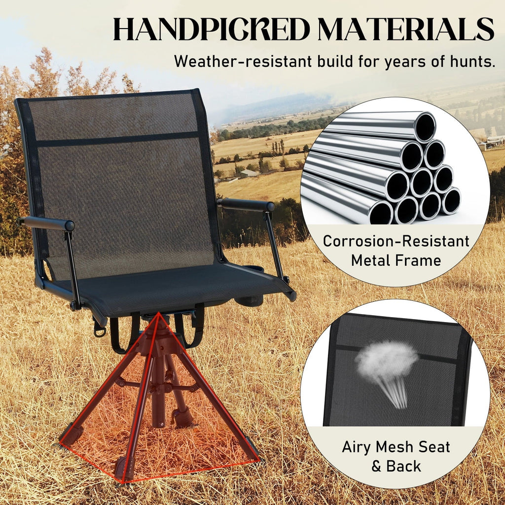 Danrelax 360 Silent Camo Hunting Blind Chair, Armrests, Side Pouch, Telescopic Legs
