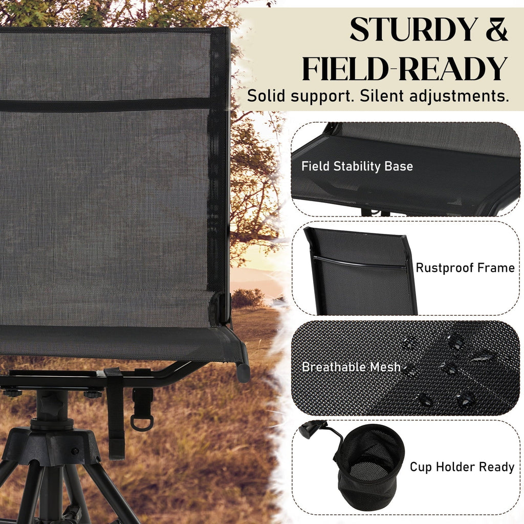 Danrelax 360 Silent Camo Hunting Blind Chair, Armrests, Side Pouch, Telescopic Legs