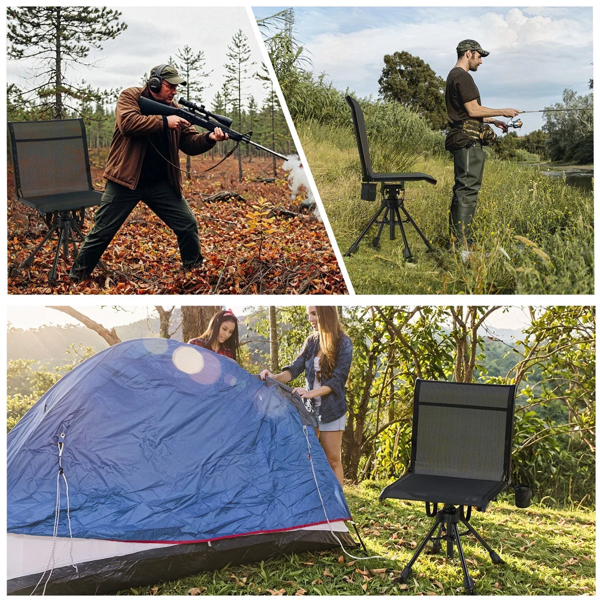 Danrelax 360 Silent Camo Hunting Blind Chair, Armrests, Side Pouch, Telescopic Legs