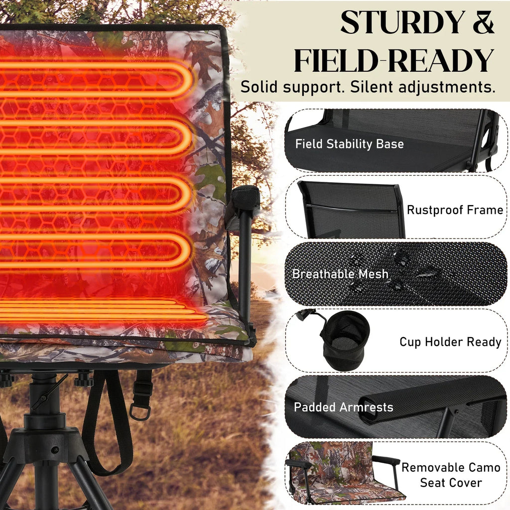 Danrelax 360 Silent Camo Hunting Blind Chair, Armrests, Side Pouch, Telescopic Legs