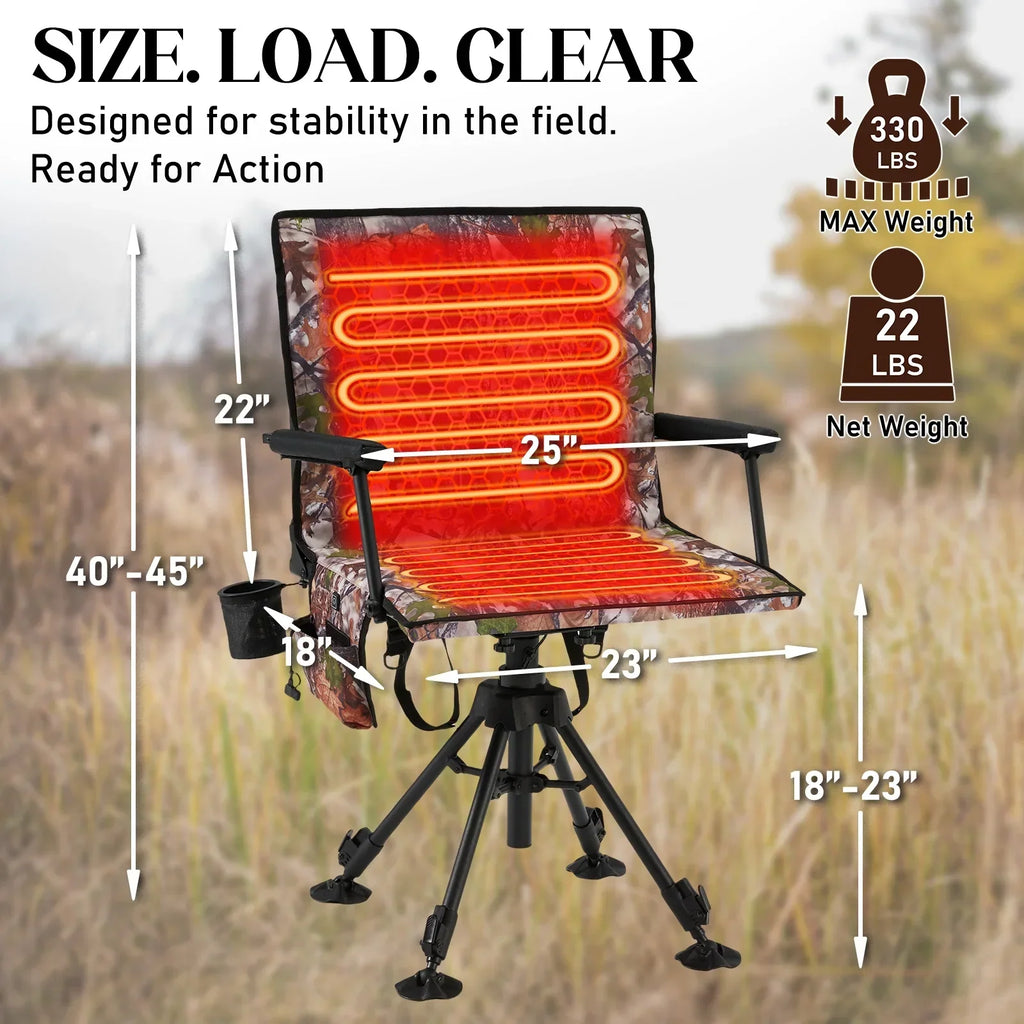 Danrelax 360 Silent Camo Hunting Blind Chair, Armrests, Side Pouch, Telescopic Legs
