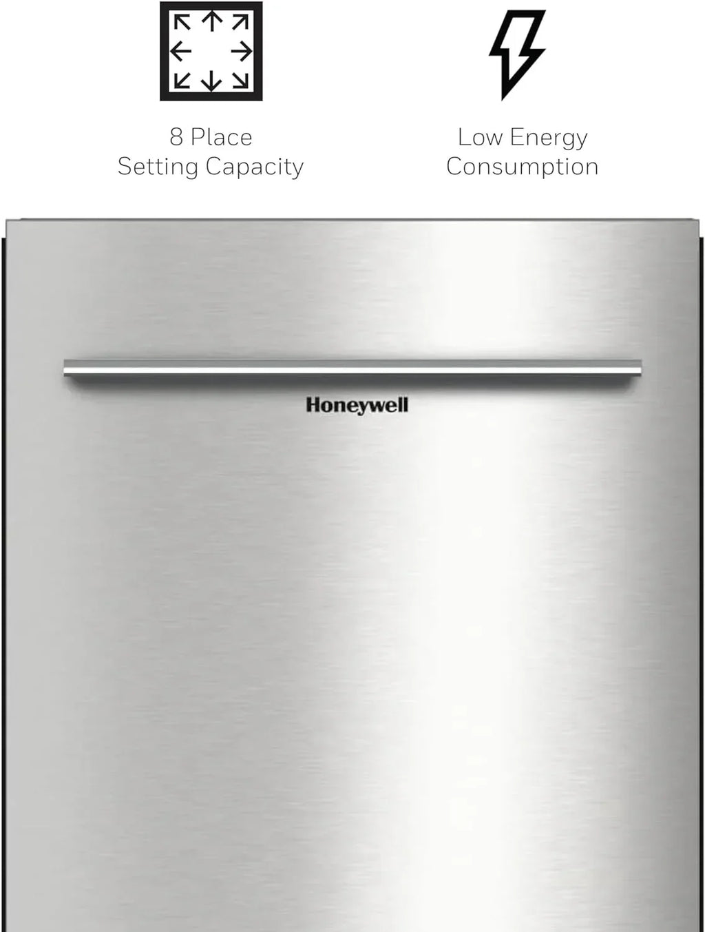 Honeywell 18 Inch Dishwasher with 8 Place settings, 6 Washing Programs, Stainless Steel Tub, UL/Energy Star- Stainless Steel