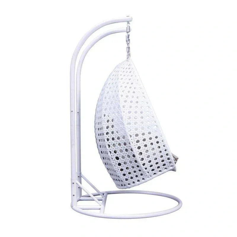 LeisureMod 2 Person Hanging Egg Chair with Stand - Outdoor/Indoor Rattan Wicker Patio Swing Hammock Lounger with Cushions