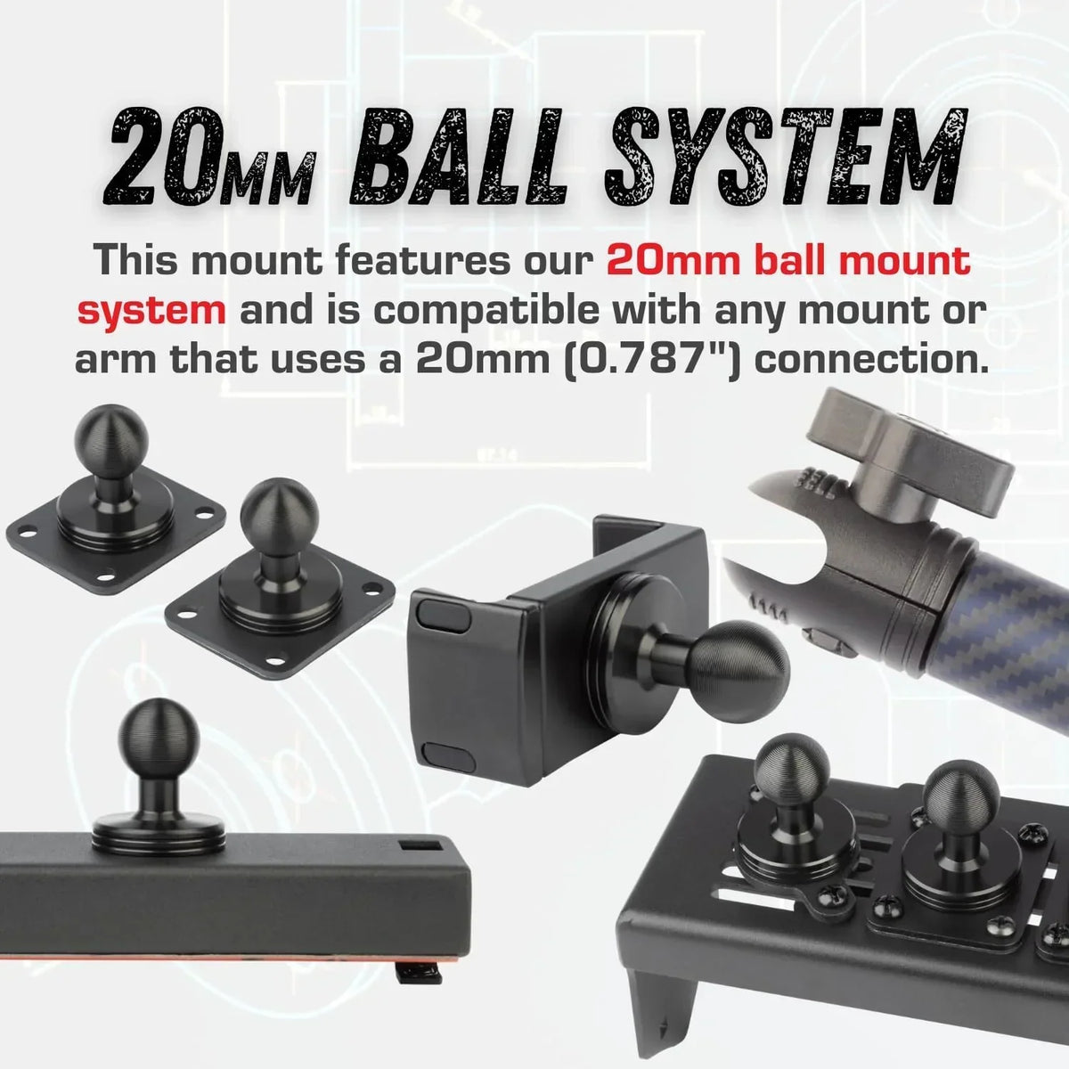Dash Mount Cell Phone Holder RAM Truck Compatible (2019+ 1500, 2500, 3500 and TRX) with 20mm Ball Mount - Compatible with iPhone and Android Smartphones (Dual Ball with 2 Phone Holders)
